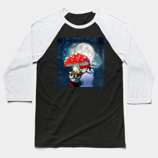 Amanita Muscaria the Red Mushroom with White Spots is Santa Claus's High Flying Reindeer on a Dark Background Baseball T-Shirt